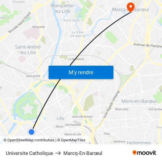 Universite Catholique to Marcq-En-Barœul map