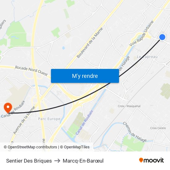 Sentier Des Briques to Marcq-En-Barœul map