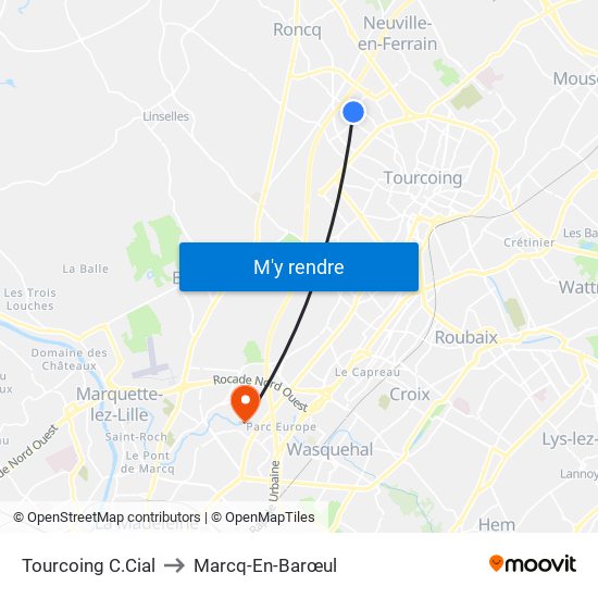 Tourcoing C.Cial to Marcq-En-Barœul map