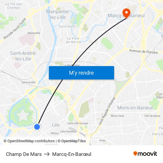 Champ De Mars to Marcq-En-Barœul map