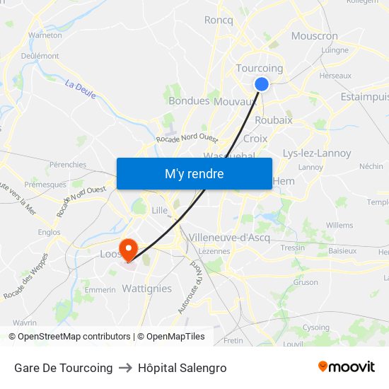 Gare De Tourcoing to Hôpital Salengro map