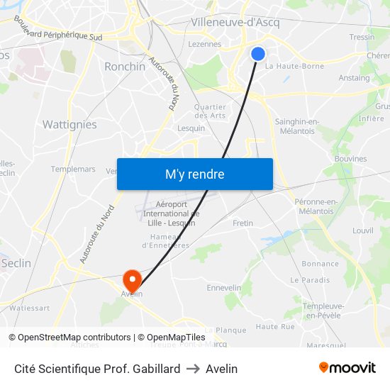 Cité Scientifique Prof. Gabillard to Avelin map