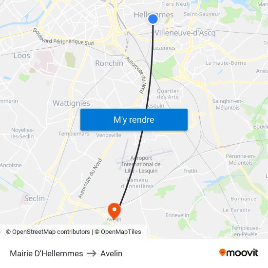 Mairie D'Hellemmes to Avelin map