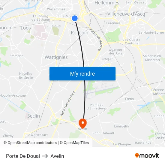 Porte De Douai to Avelin map
