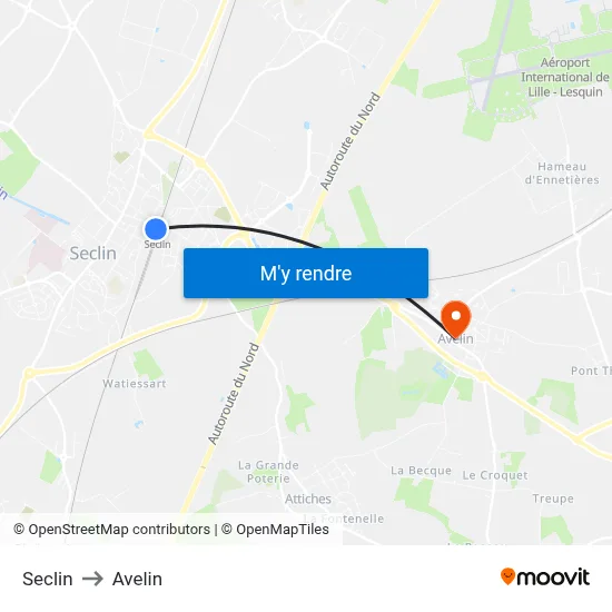 Seclin to Avelin map