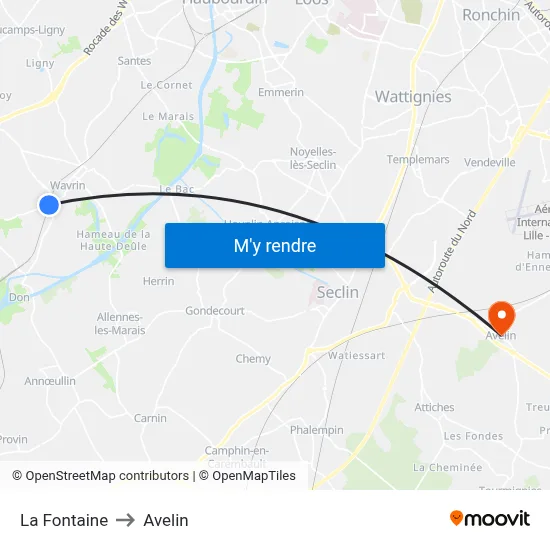 La Fontaine to Avelin map