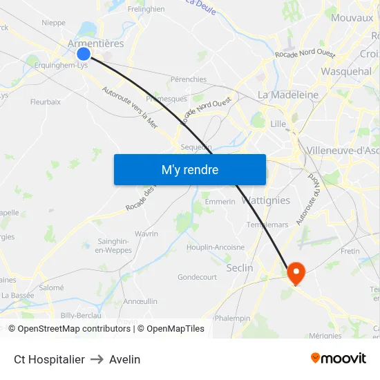 Ct Hospitalier to Avelin map