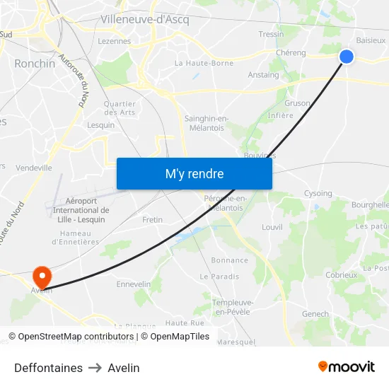 Deffontaines to Avelin map
