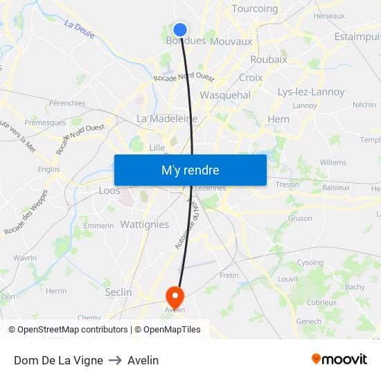 Dom De La Vigne to Avelin map