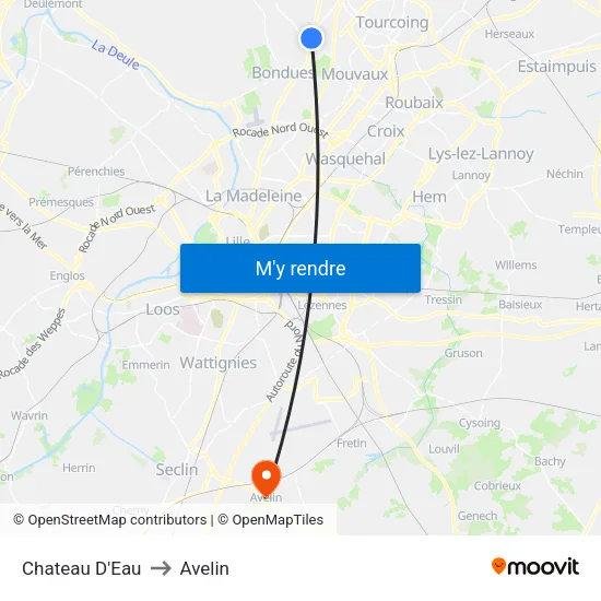 Chateau D'Eau to Avelin map