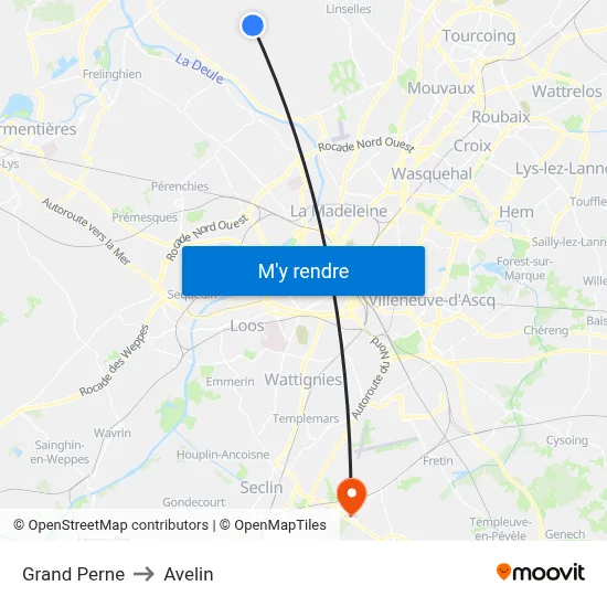 Grand Perne to Avelin map