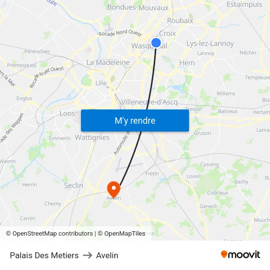 Palais Des Metiers to Avelin map
