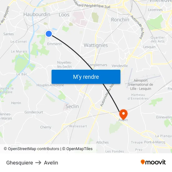 Ghesquiere to Avelin map