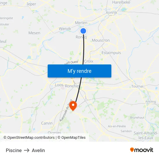 Piscine to Avelin map