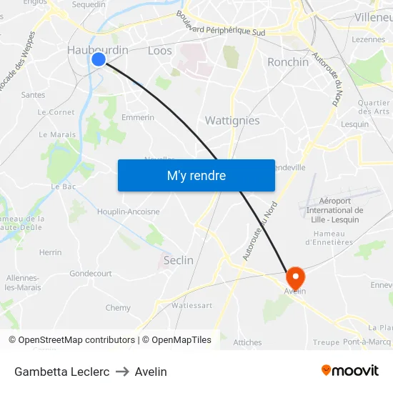 Gambetta Leclerc to Avelin map