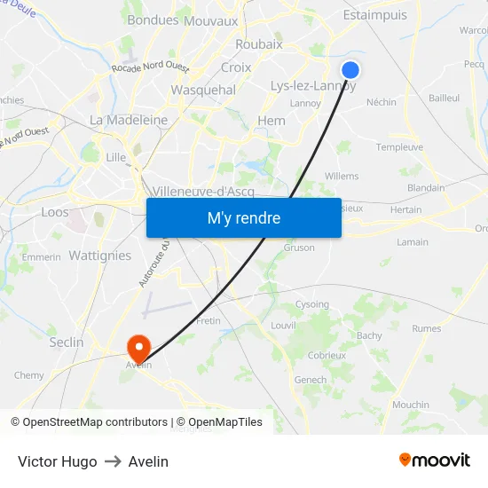 Victor Hugo to Avelin map