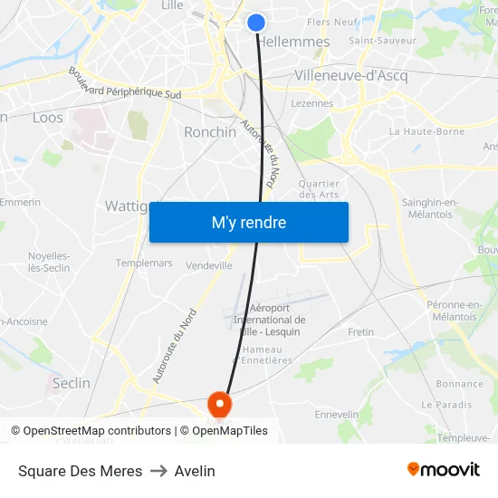 Square Des Meres to Avelin map