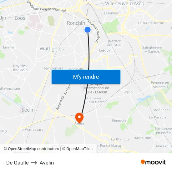 De Gaulle to Avelin map