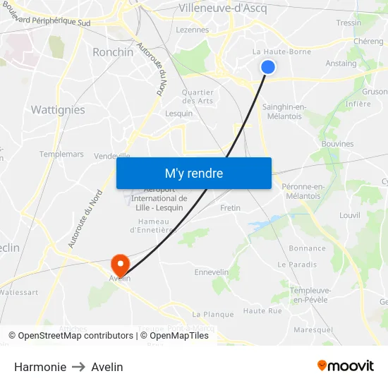 Harmonie to Avelin map