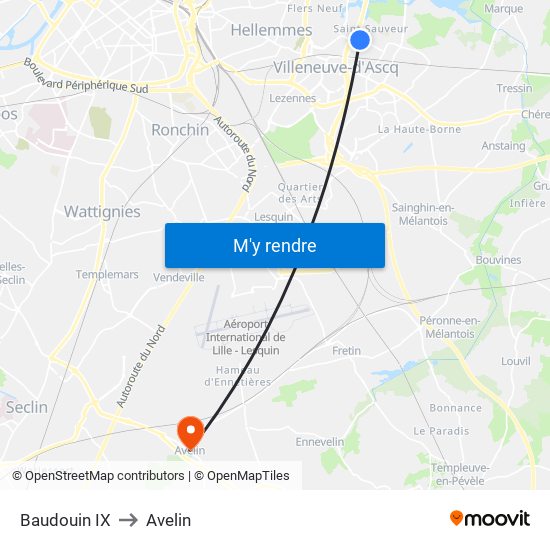 Baudouin IX to Avelin map