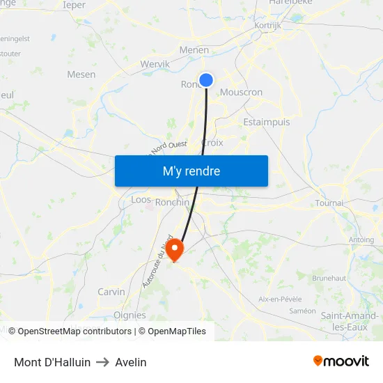 Mont D'Halluin to Avelin map