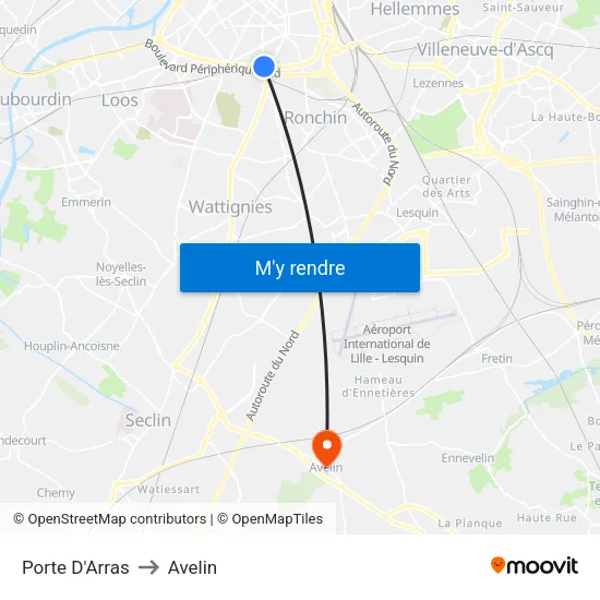 Porte D'Arras to Avelin map