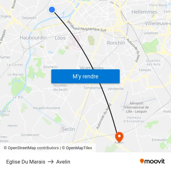 Eglise Du Marais to Avelin map