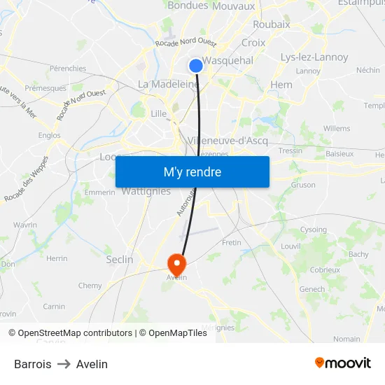 Barrois to Avelin map