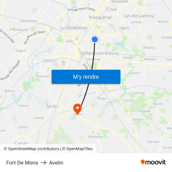 Fort De Mons to Avelin map