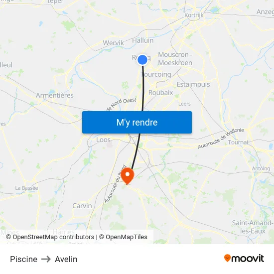 Piscine to Avelin map