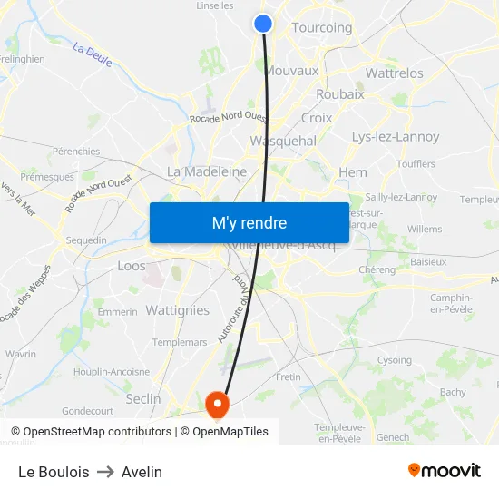 Le Boulois to Avelin map