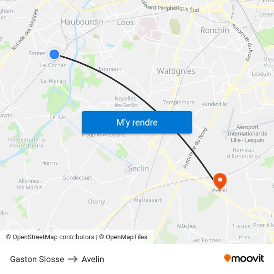 Gaston Slosse to Avelin map