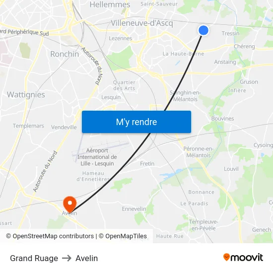Grand Ruage to Avelin map