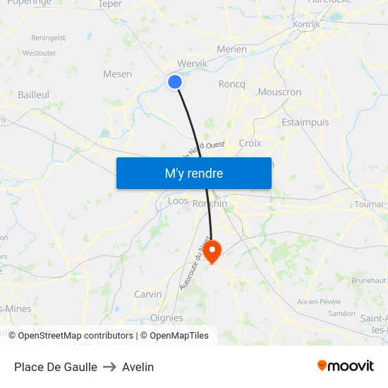 Place De Gaulle to Avelin map