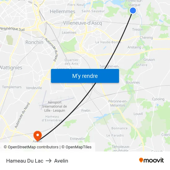 Hameau Du Lac to Avelin map
