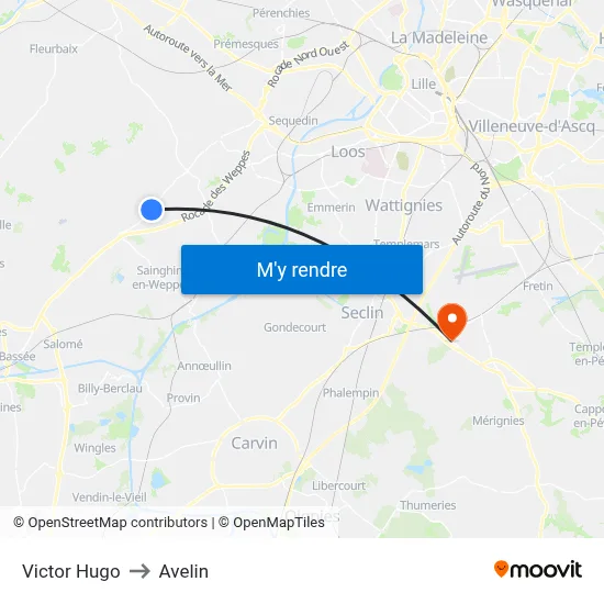 Victor Hugo to Avelin map
