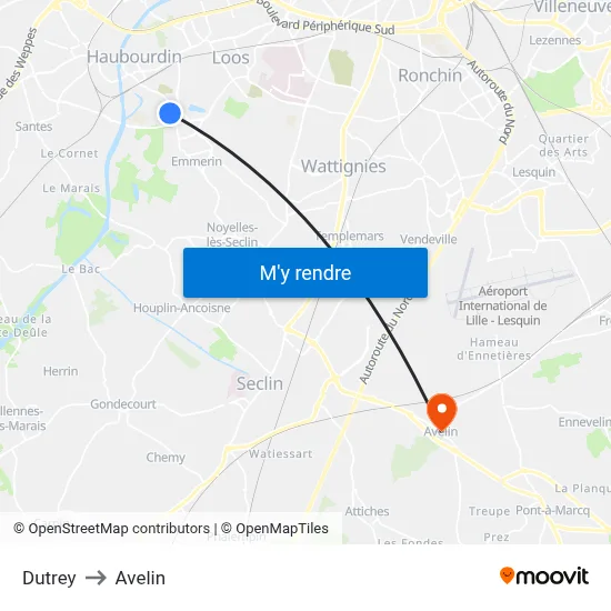 Dutrey to Avelin map