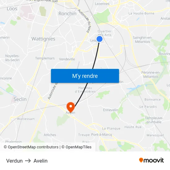 Verdun to Avelin map