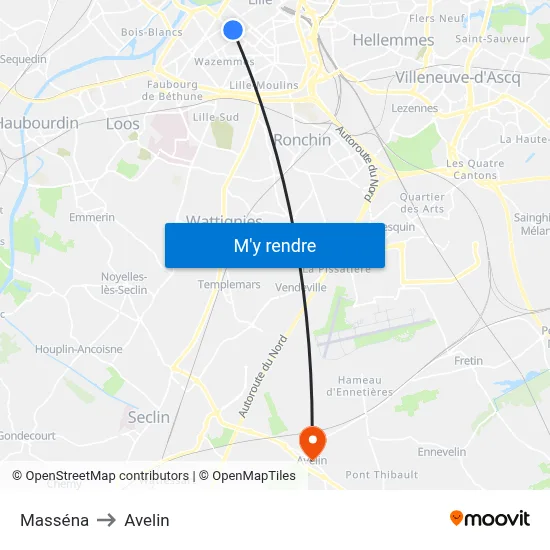 Masséna to Avelin map