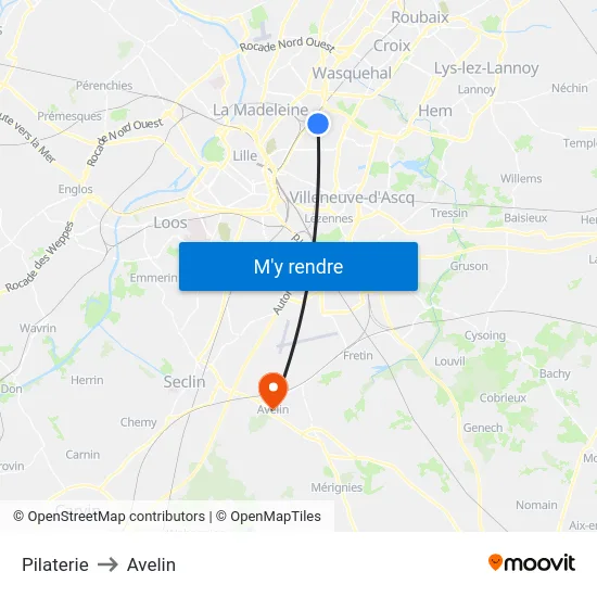 Pilaterie to Avelin map