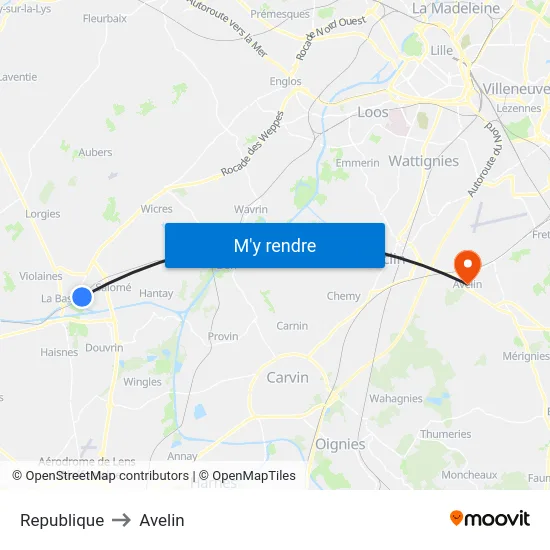 Republique to Avelin map