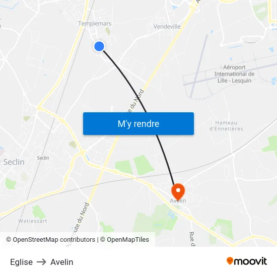 Eglise to Avelin map