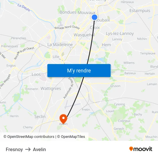 Fresnoy to Avelin map