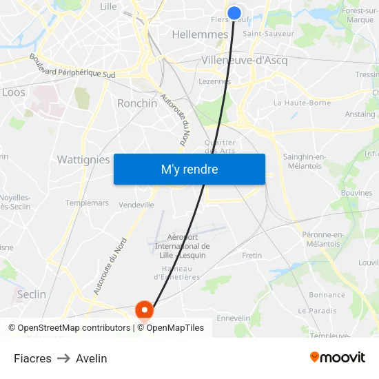 Fiacres to Avelin map