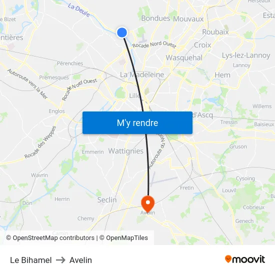 Le Bihamel to Avelin map