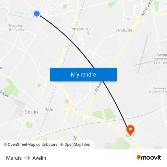 Marais to Avelin map
