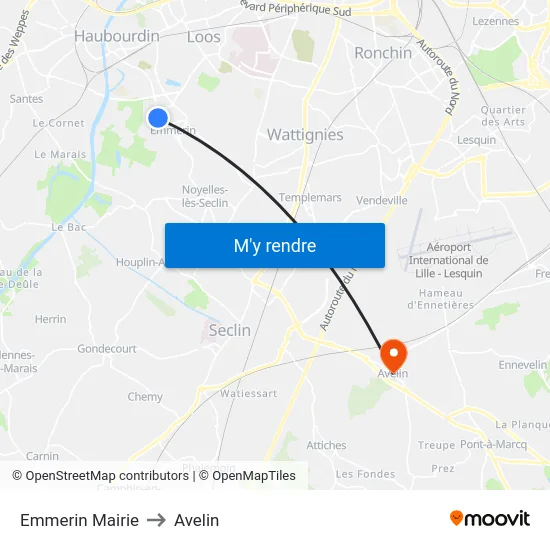 Emmerin Mairie to Avelin map
