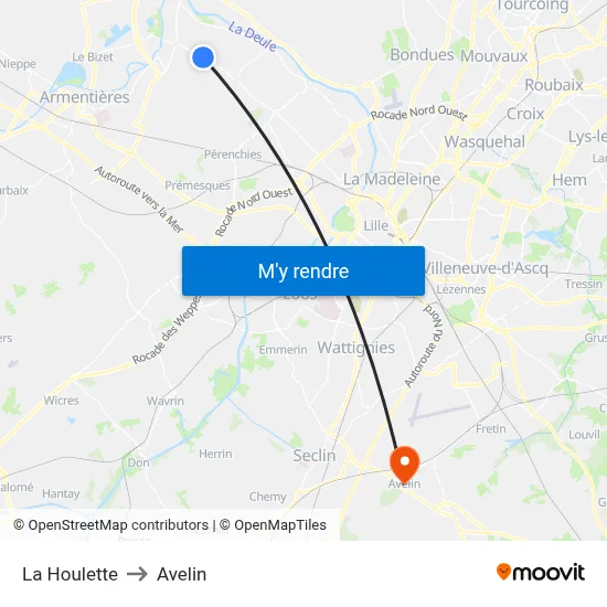 La Houlette to Avelin map