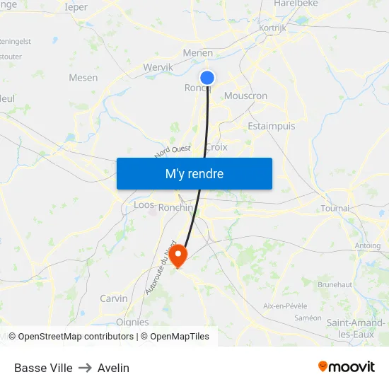 Basse Ville to Avelin map