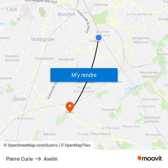 Pierre Curie to Avelin map